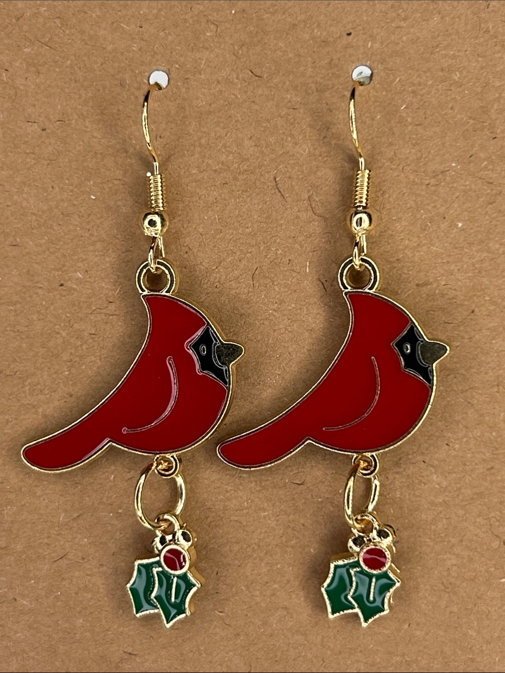 Red Cardinal Holly Christmas Dangle Earrings Fashion Jewelry